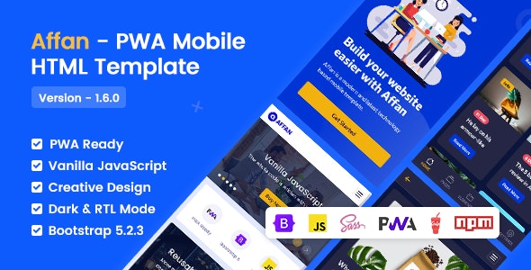 Affan – PWA Mobile HTML Template 【Affan -PWA 移动手机版企业网站 HTML 模板】