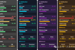 开源桌面监控工具 – LiteMonitor，颜值非常不错，可以帮助你实时看到CPU、GPU、内存、磁盘、网络等硬件指标。